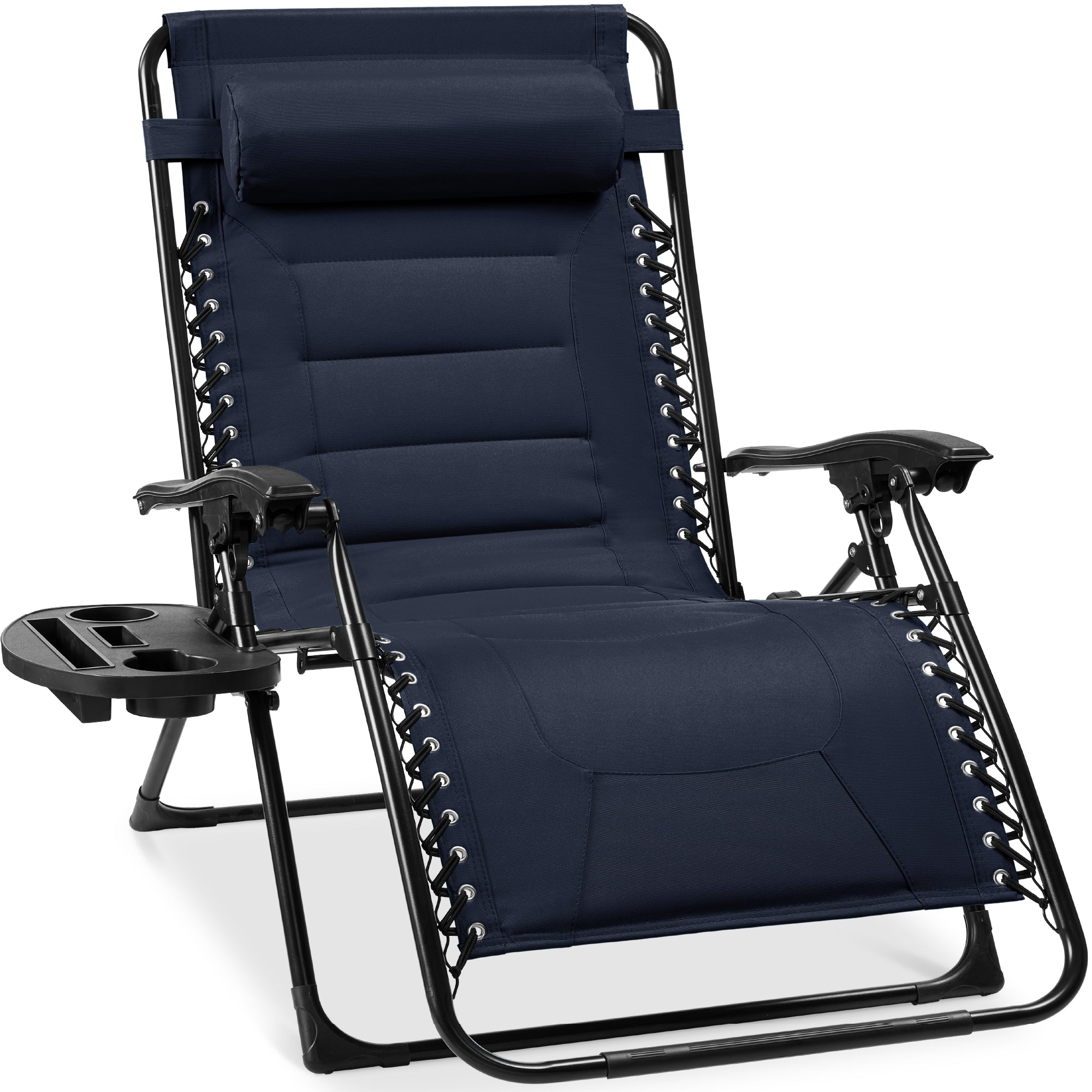 Oversized Padded Zero Gravity Chair, Folding Recliner w/ Headrest, Side Tray