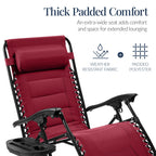 Oversized Padded Zero Gravity Chair, Folding Recliner w/ Headrest, Side Tray