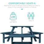 6-Person Circular Wooden Picnic Table w/ Umbrella Hole, 3 Benches