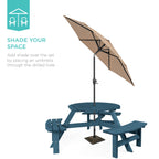 6-Person Circular Wooden Picnic Table w/ Umbrella Hole, 3 Benches