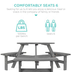6-Person Circular Wooden Picnic Table w/ Umbrella Hole, 3 Benches