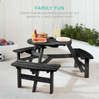 6-Person Circular Wooden Picnic Table w/ Umbrella Hole, 3 Benches