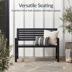 Outdoor Metal Patio Garden Bench, 790lb Capacity, Steel Slatted Seat