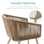 Set of 2 Outdoor Woven Wicker Patio Dining Chairs, 250lb Capacity
