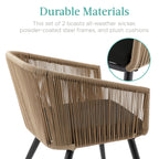 Set of 2 Outdoor Woven Wicker Patio Dining Chairs, 250lb Capacity