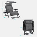 30" Wide Folding Zero Gravity Patio Lounge Chair w/Adjustable Canopy Shade