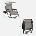 30" Wide Folding Zero Gravity Patio Lounge Chair w/Adjustable Canopy Shade