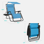 30" Wide Folding Zero Gravity Patio Lounge Chair w/Adjustable Canopy Shade