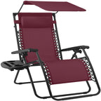 30" Wide Folding Zero Gravity Patio Lounge Chair w/Adjustable Canopy Shade