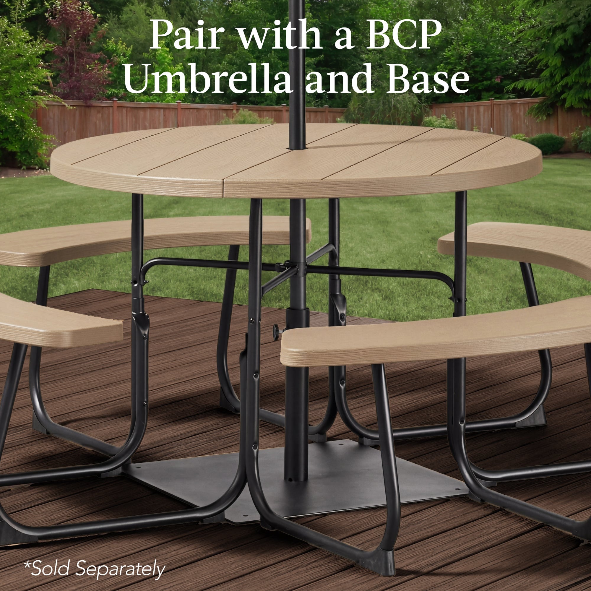 8-Person Circular Picnic Table w/ Umbrella Hole, 4 Benches