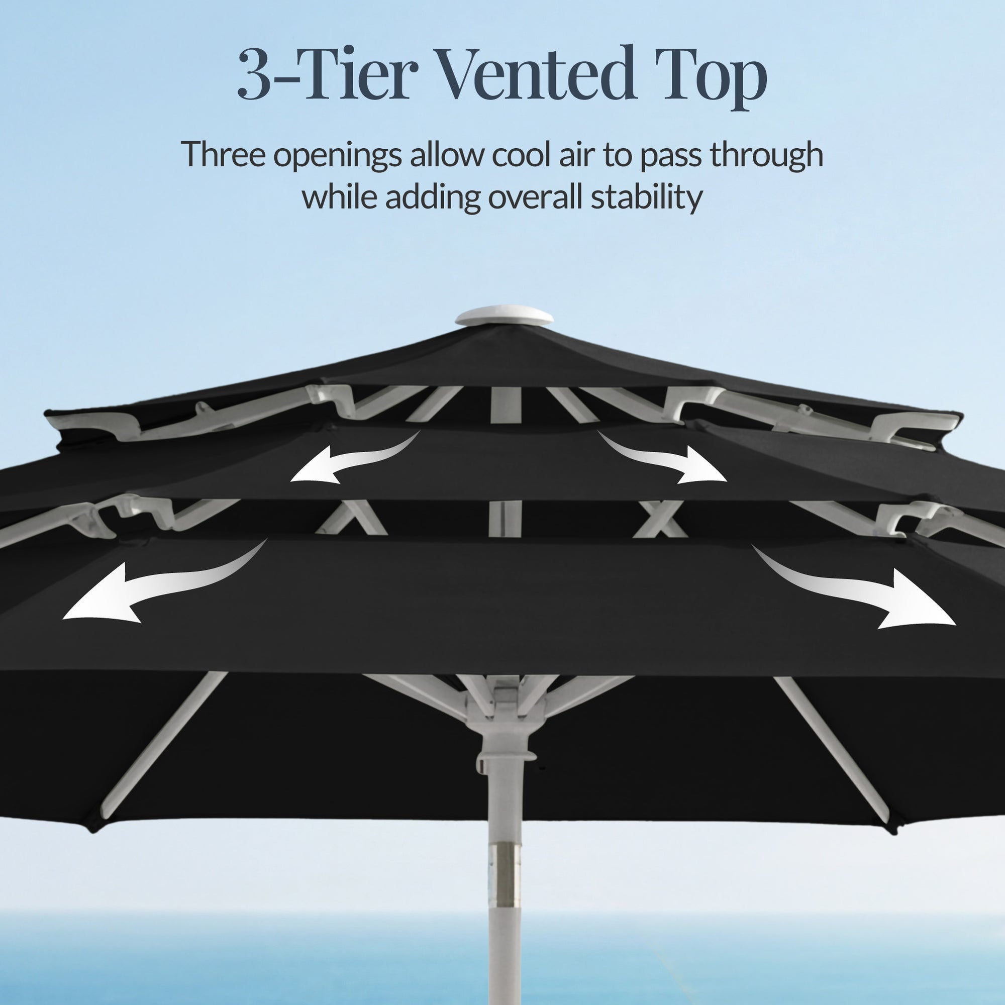 10ft 3-Tier Patio Market Umbrella White Pole, Push Button Tilt, Crank Lift