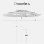 10ft 3-Tier Patio Market Umbrella White Pole, Push Button Tilt, Crank Lift