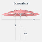 10ft 3-Tier Patio Market Umbrella White Pole, Push Button Tilt, Crank Lift
