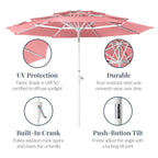 10ft 3-Tier Patio Market Umbrella White Pole, Push Button Tilt, Crank Lift