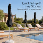 7.5ft Patio Market Umbrella with White Pole, Push Button Tilt and Crank Lift