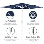 7.5ft Patio Market Umbrella with White Pole, Push Button Tilt and Crank Lift