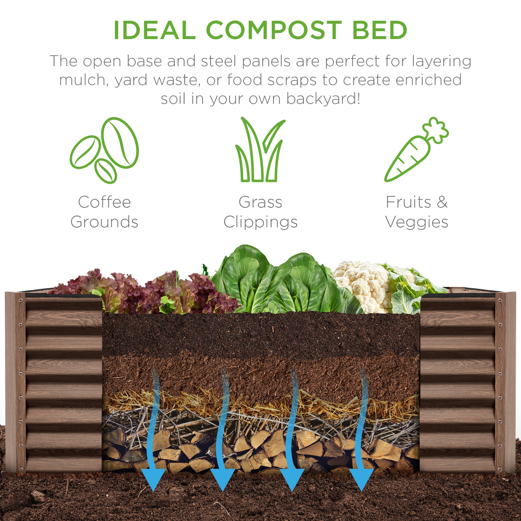 Outdoor Metal Raised Garden Bed for Vegetables, Flowers, Herbs - 6x3x2ft
