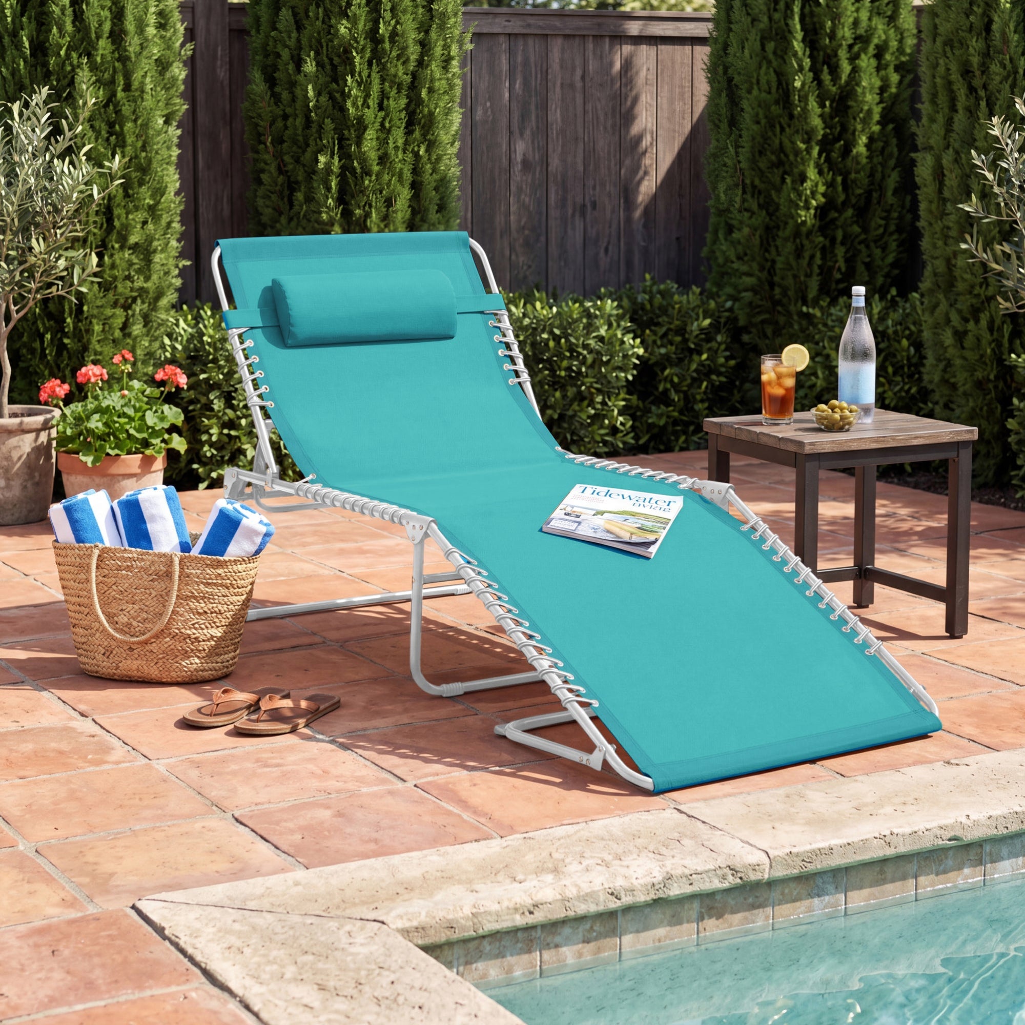 Portable Patio Chaise Lounge Chair Outdoor Recliner w/ Pillow