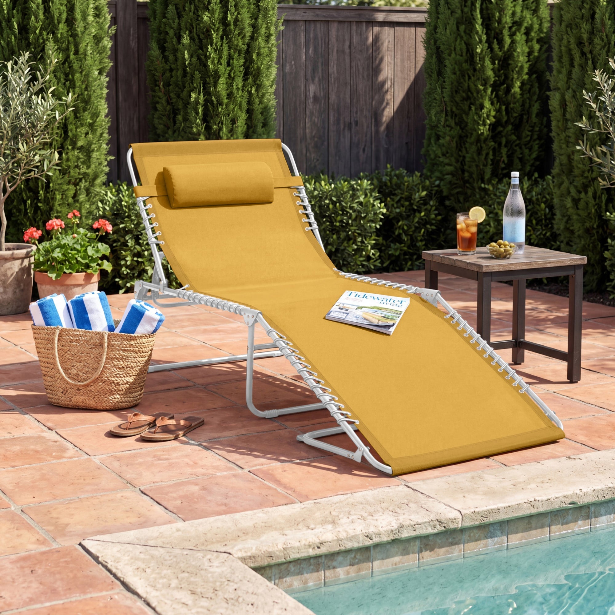 Portable Patio Chaise Lounge Chair Outdoor Recliner w/ Pillow