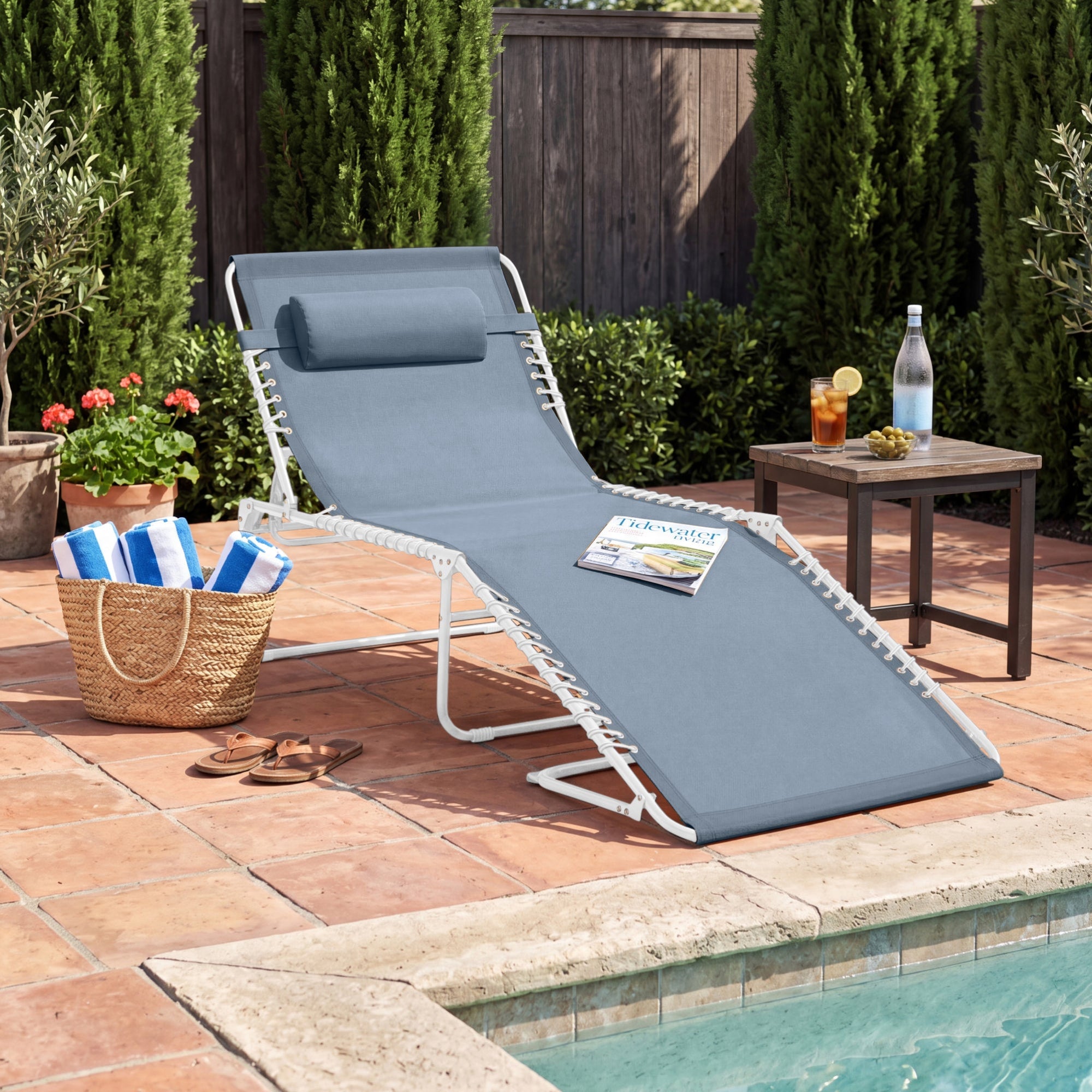 Portable Patio Chaise Lounge Chair Outdoor Recliner w/ Pillow