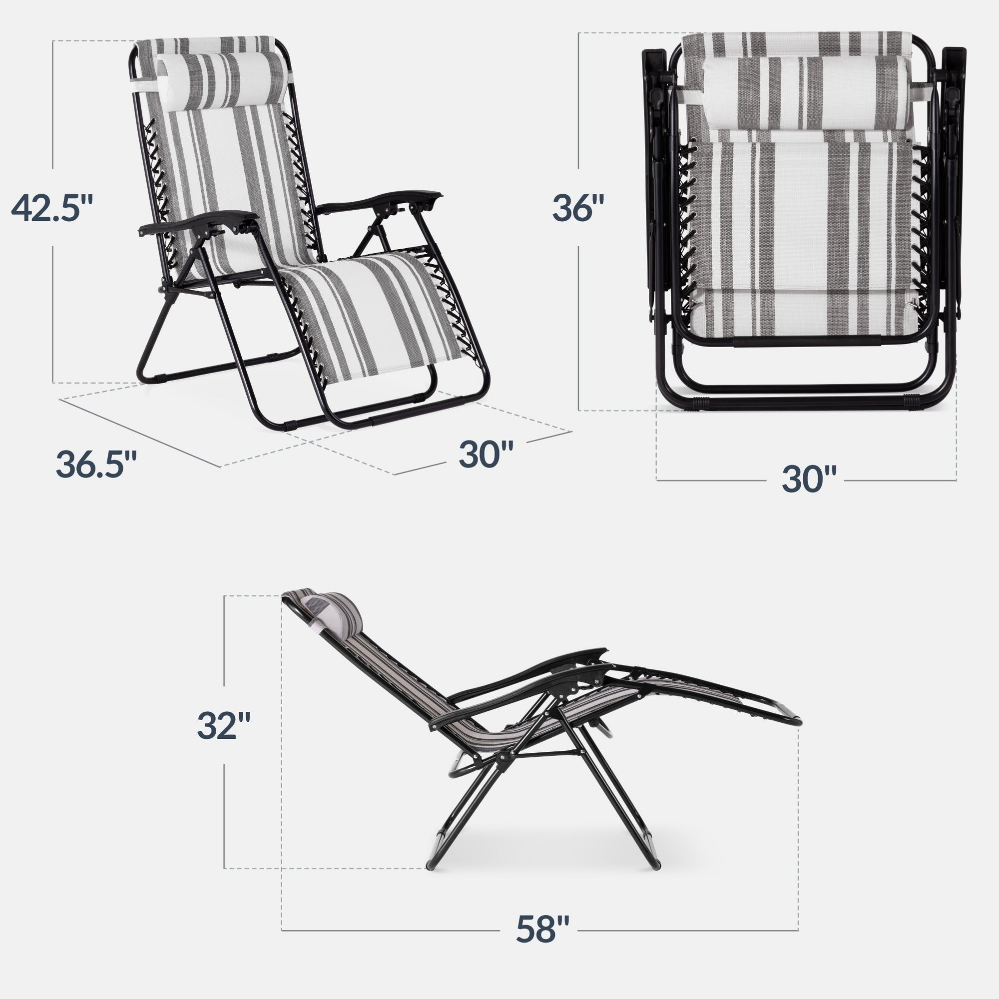 Set of 2 Extra Wide Adjustable Zero Gravity Patio Chair Recliners