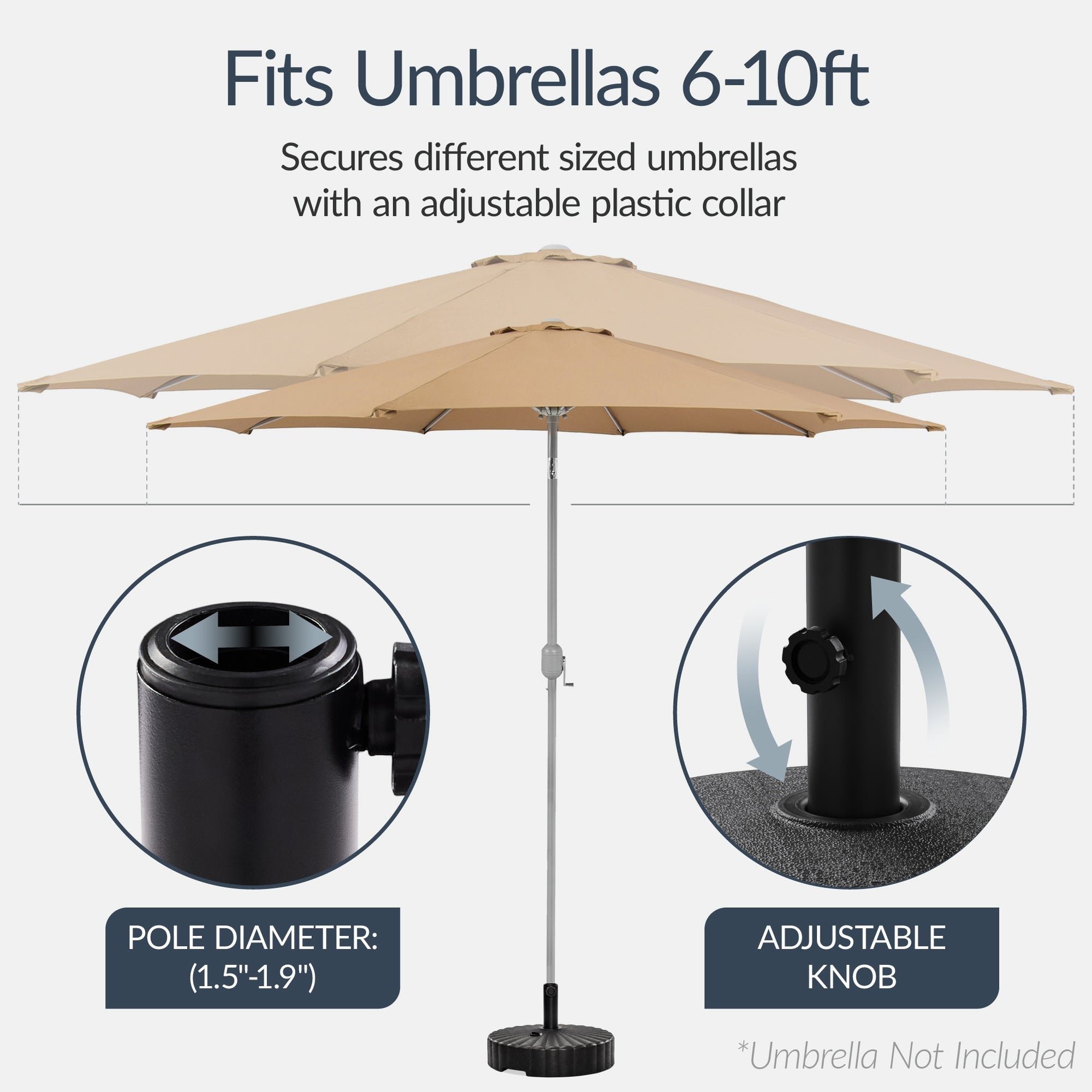 Plastic Patio Umbrella Base Pole Holder Accessory w/ 2 Adjustable Knobs