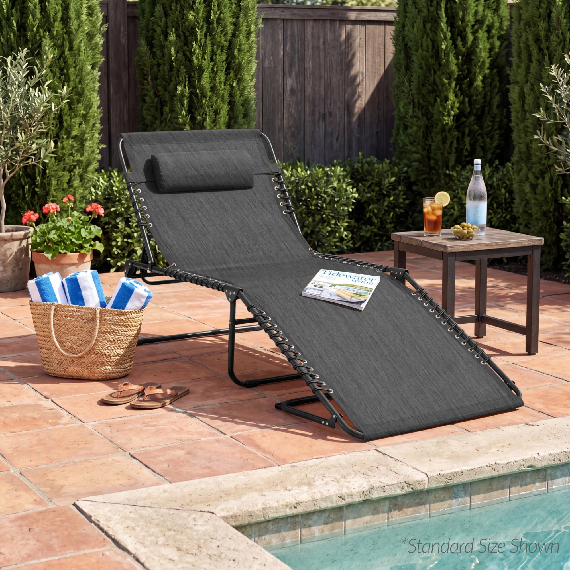 Extra Wide Patio Chaise Lounge Chair, Portable Folding Recliner