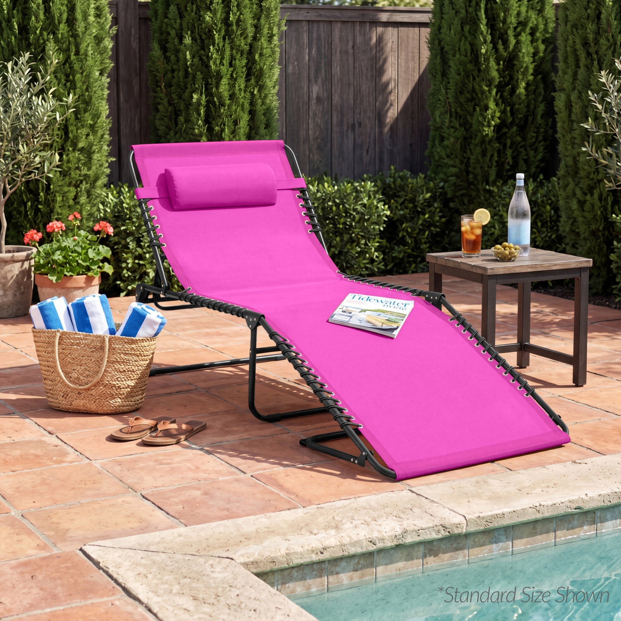 Extra Wide Patio Chaise Lounge Chair, Portable Folding Recliner