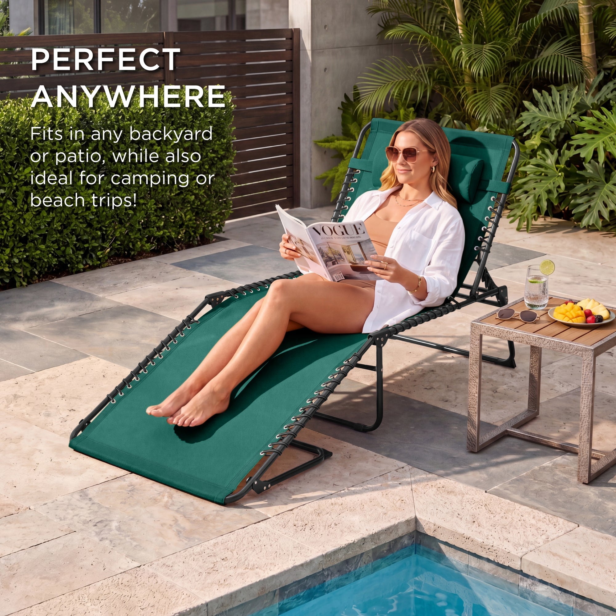Extra Wide Patio Chaise Lounge Chair, Portable Folding Recliner