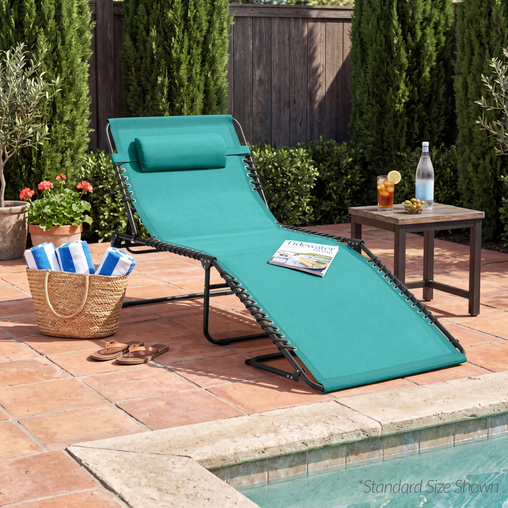 Extra Wide Patio Chaise Lounge Chair, Portable Folding Recliner