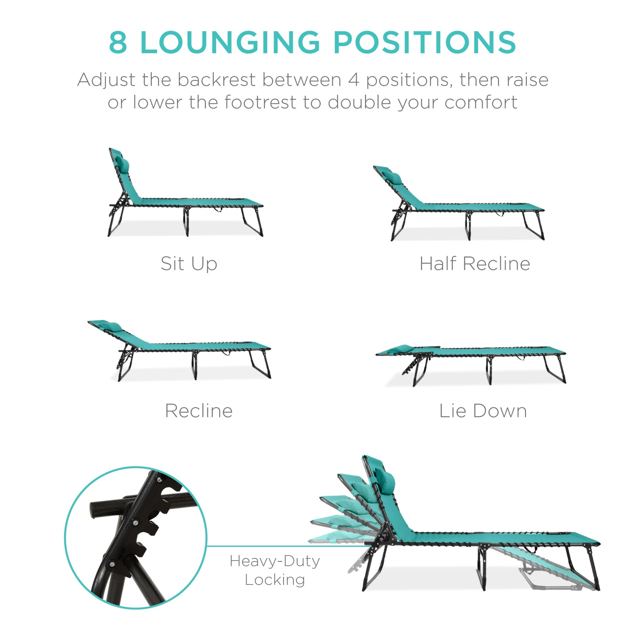 Extra Wide Patio Chaise Lounge Chair, Portable Folding Recliner