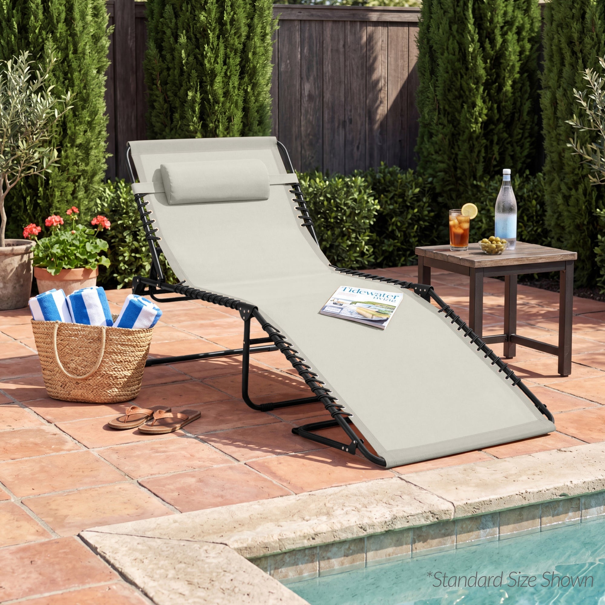 Extra Wide Patio Chaise Lounge Chair, Portable Folding Recliner