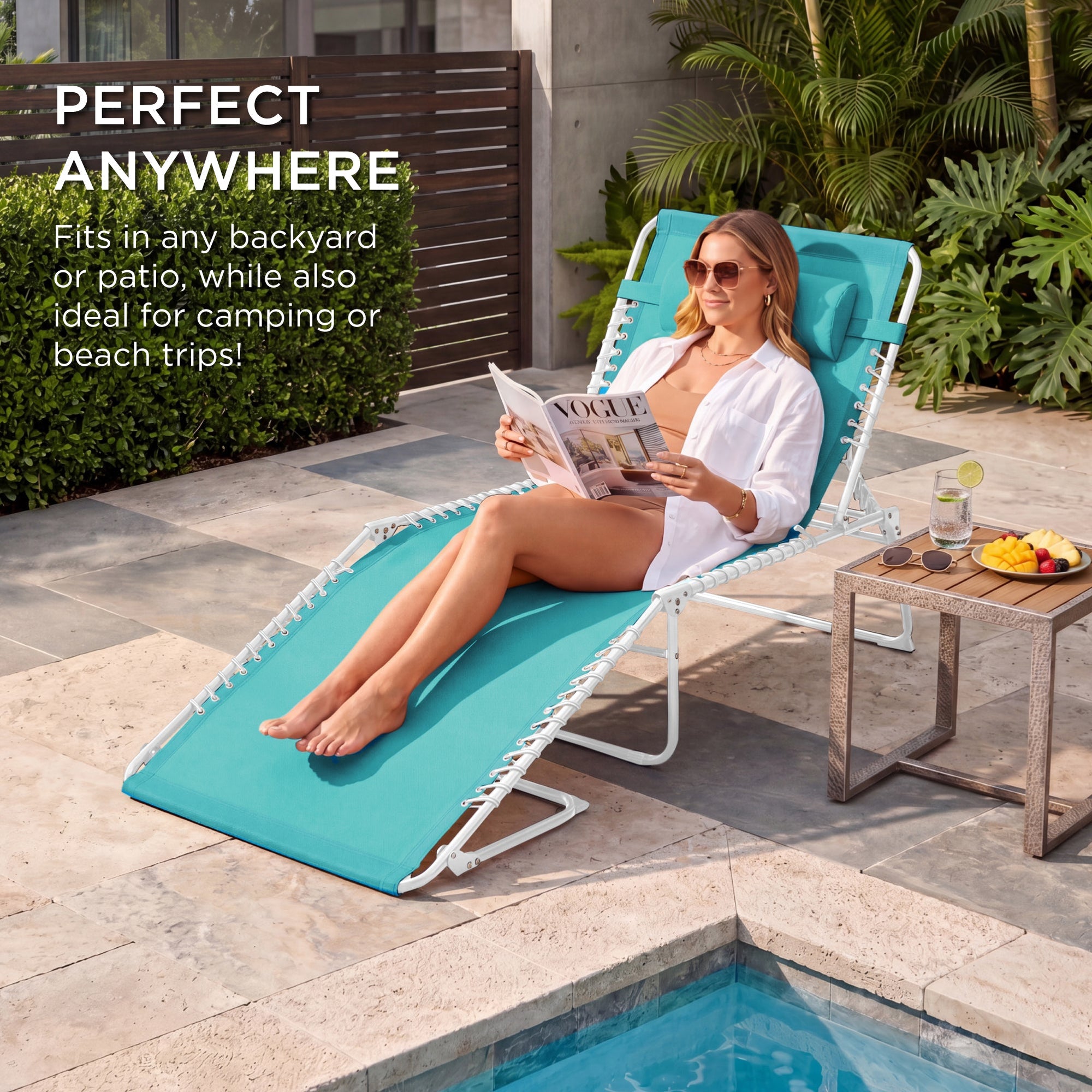 Extra Wide Patio Chaise Lounge Chair, Portable Folding Recliner