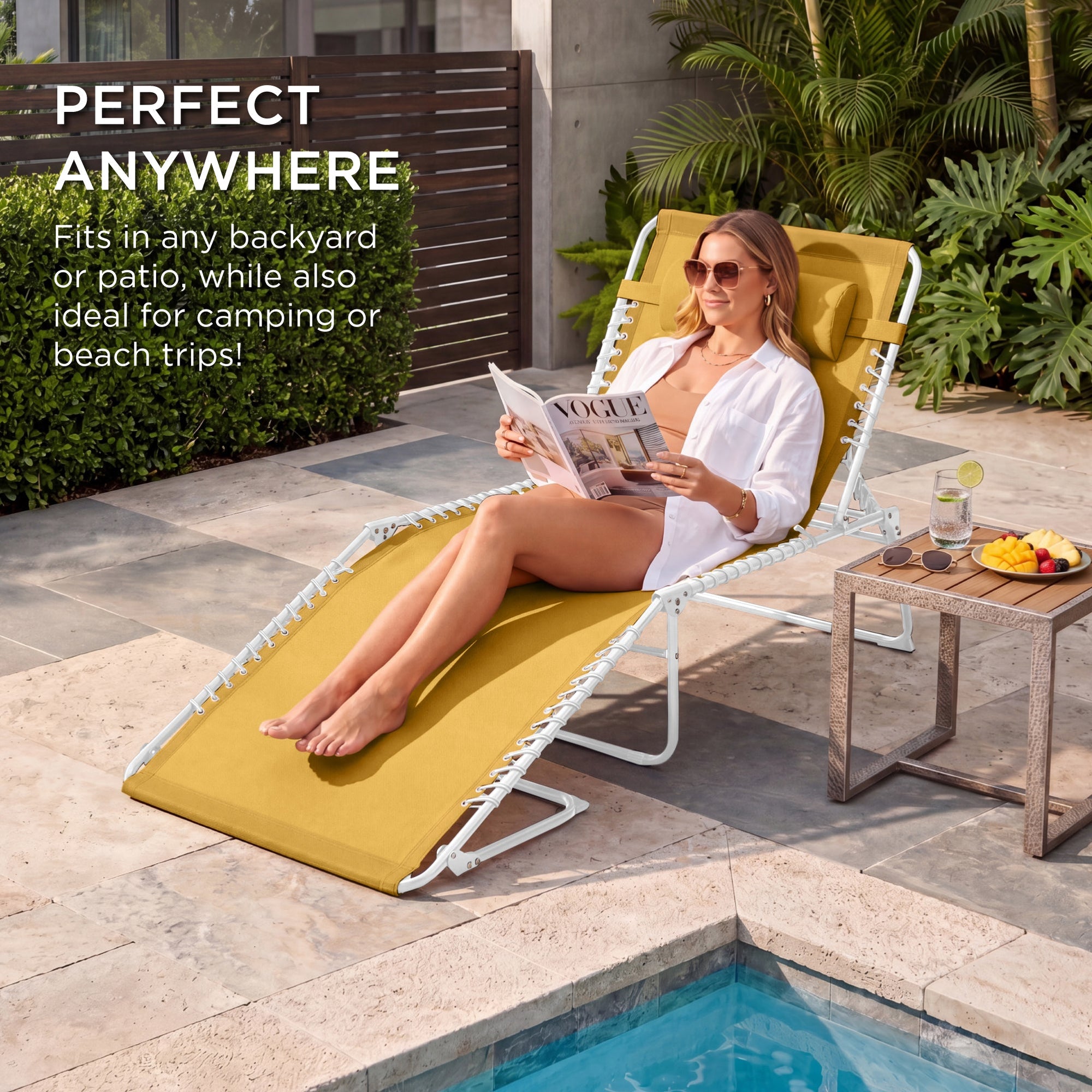 Extra Wide Patio Chaise Lounge Chair, Portable Folding Recliner