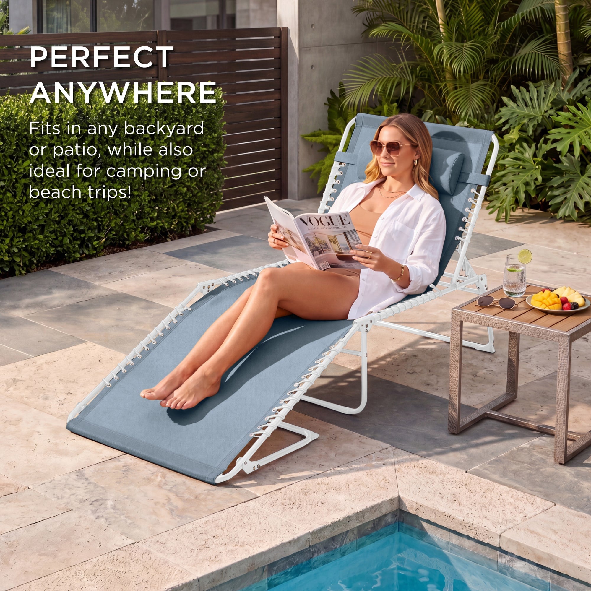 Extra Wide Patio Chaise Lounge Chair, Portable Folding Recliner