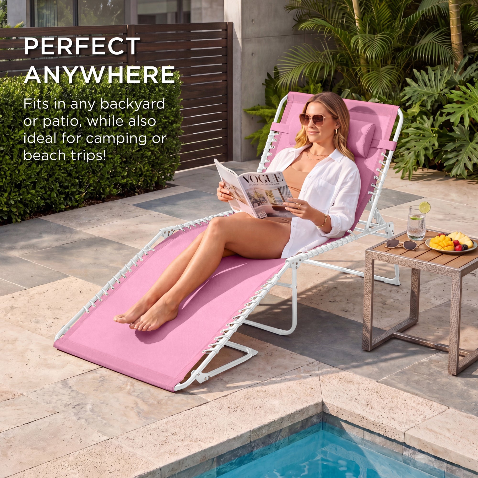 Extra Wide Patio Chaise Lounge Chair, Portable Folding Recliner