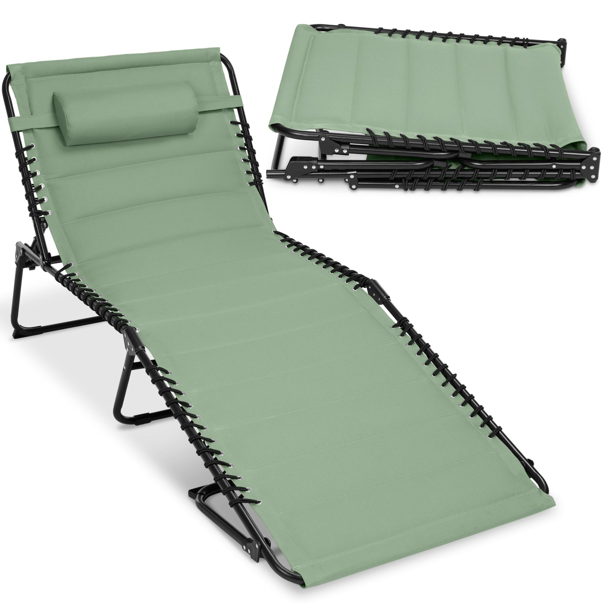 Extra Wide Padded Patio Chaise Lounge Chair, Portable Recliner 8 Positions
