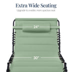 Extra Wide Padded Patio Chaise Lounge Chair, Portable Recliner 8 Positions