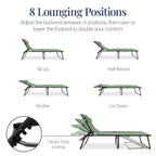Extra Wide Padded Patio Chaise Lounge Chair, Portable Recliner 8 Positions