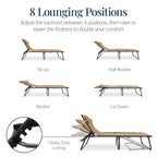 Extra Wide Padded Patio Chaise Lounge Chair, Portable Recliner 8 Positions