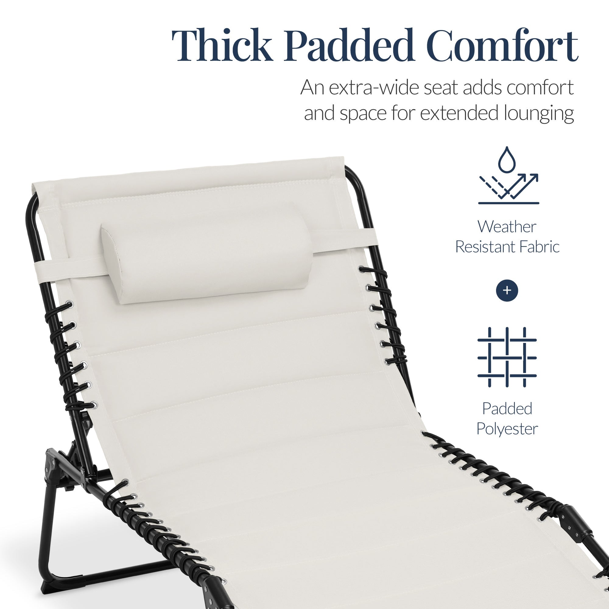 Extra Wide Padded Patio Chaise Lounge Chair, Portable Recliner 8 Positions