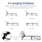 Extra Wide Padded Patio Chaise Lounge Chair, Portable Recliner 8 Positions