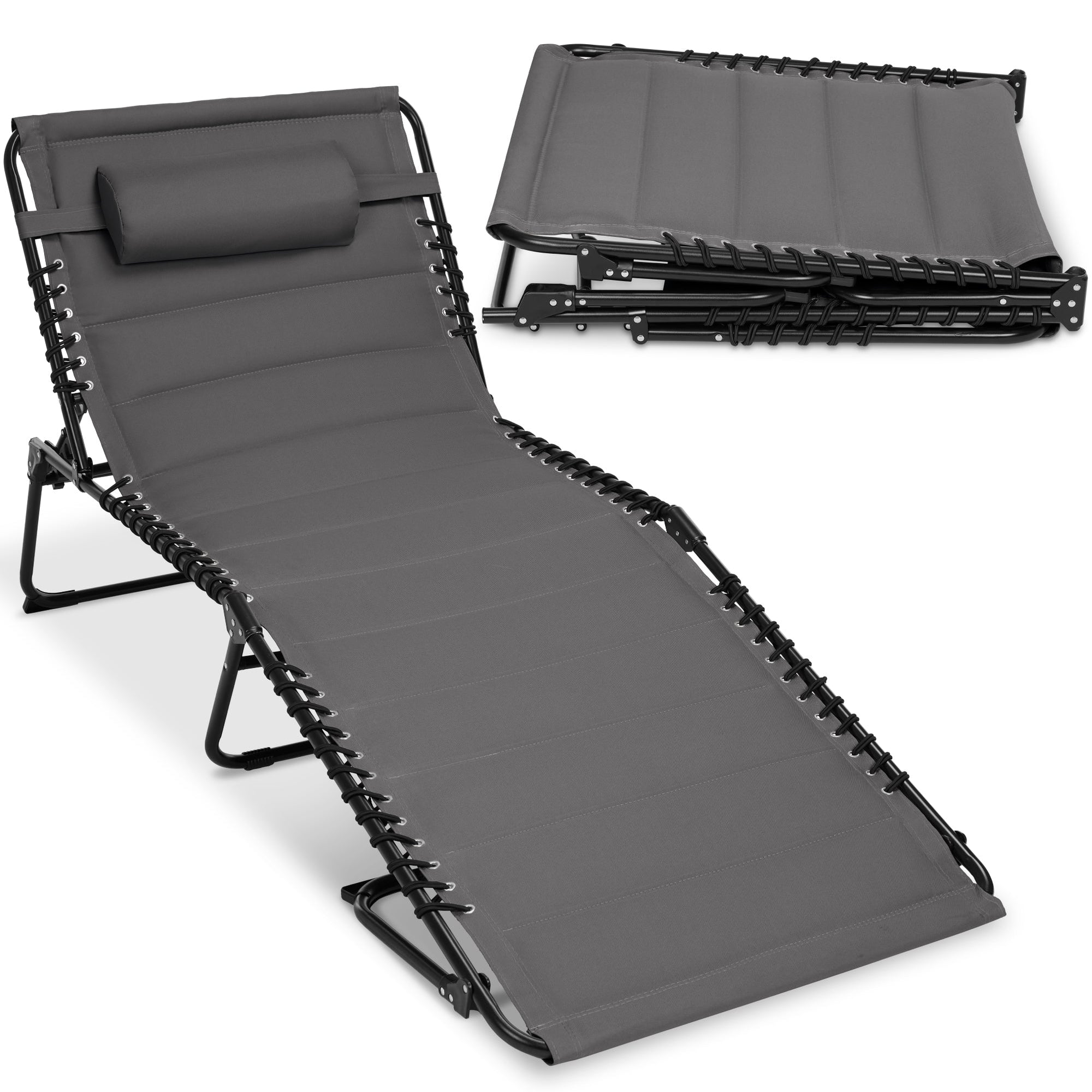 Extra Wide Padded Patio Chaise Lounge Chair, Portable Recliner 8 Positions