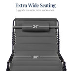 Extra Wide Padded Patio Chaise Lounge Chair, Portable Recliner 8 Positions