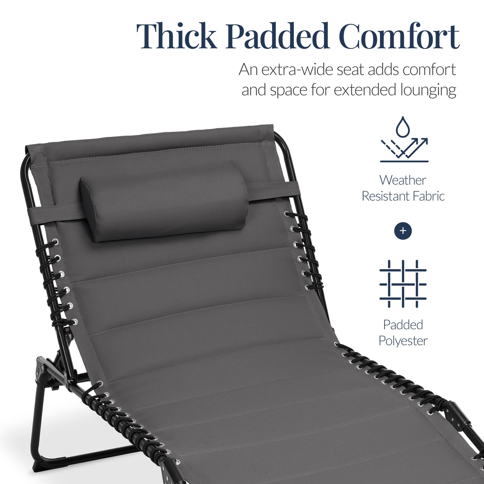 Extra Wide Padded Patio Chaise Lounge Chair, Portable Recliner 8 Positions