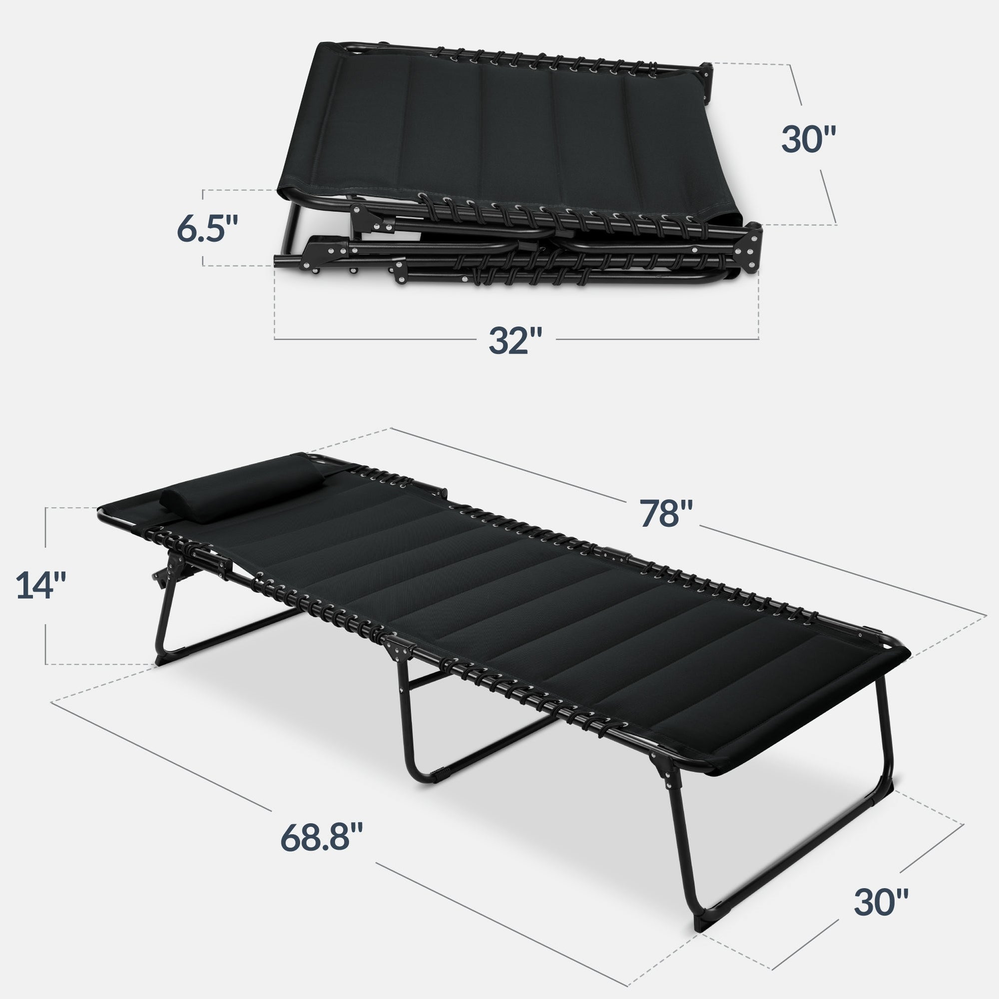 Extra Wide Padded Patio Chaise Lounge Chair, Portable Recliner 8 Positions