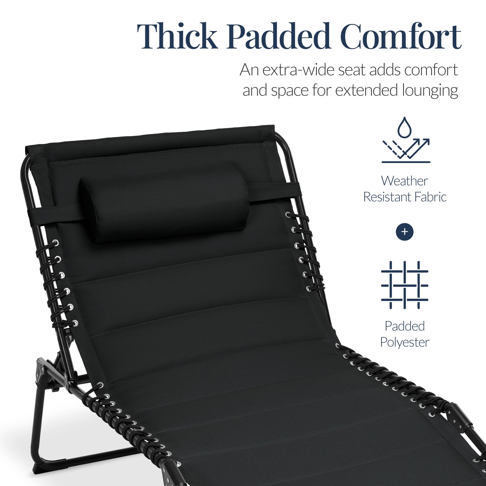 Extra Wide Padded Patio Chaise Lounge Chair, Portable Recliner 8 Positions