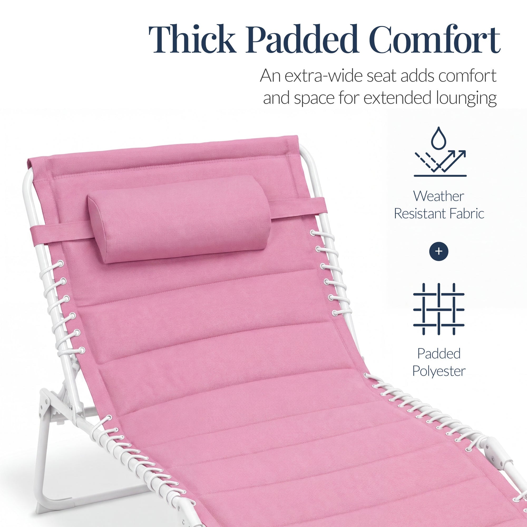 Extra Wide Padded Patio Chaise Lounge Chair, Portable Recliner 8 Positions