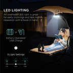 Hanging LED-Lit Curved Chaise Lounge Chair w/ Pillow, Canopy, Stand