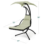Hanging LED-Lit Curved Chaise Lounge Chair w/ Pillow, Canopy, Stand